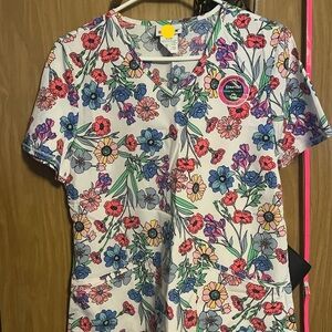 Floral Print Scrub Top